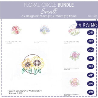 bundle pack small flowers in circle outlined outline simple single stitch rose cosmos sunflower daisy camellia marigold floral decorative quilt blocks