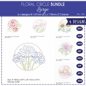 bundle pack large flowers in circle outlined outline simple single stitch rose cosmos sunflower daisy camellia marigold floral decorative quilt blocks